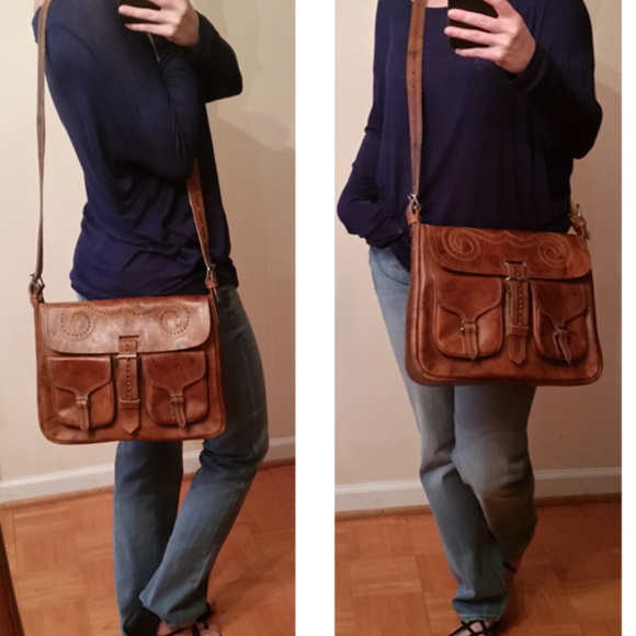 Vintage Handbags - Vintage leather messenger canvas shoulder bag